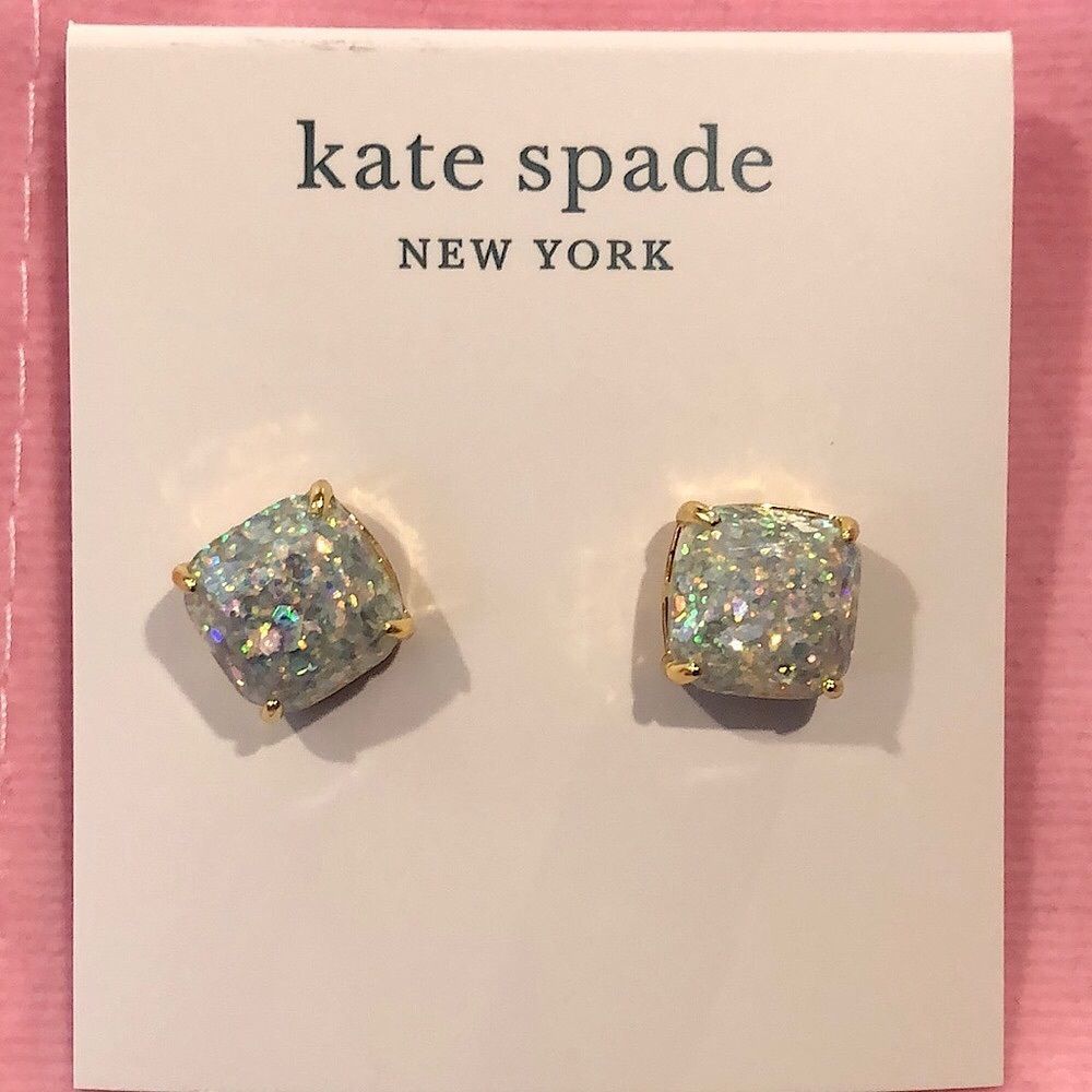 KATE SPADE Opal Glitter Cushion Cut Gold Tone Earrings